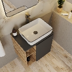 Тумба Bau Dream Blackwood 60 правая, графит, раковина BAU Hotel Black Rand 48х37, смеситель для раковины высокий, выпуск клик клак, фото4