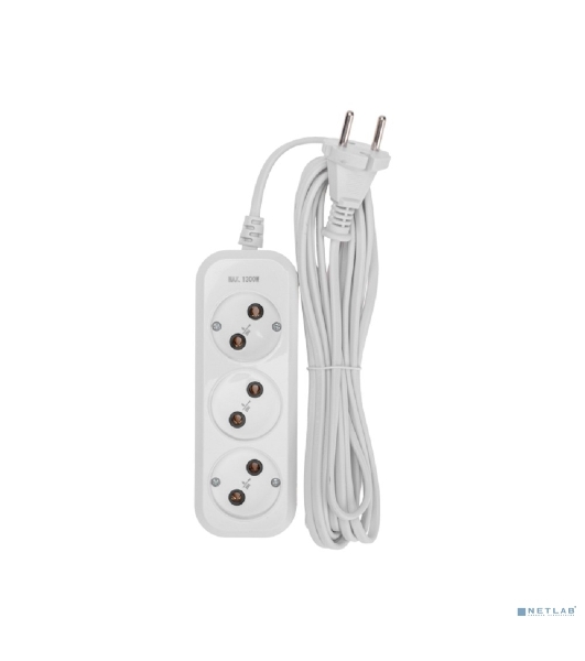 Удлинитель 3 гнезда, 5 м, 2х0,75 мм², б/з, белый PROconnect