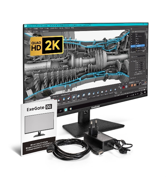 Монитор 31.5' ExeGate SmartView ES3207CA IPS 2560x1440, 75 Гц, 1 мс, 16:9, 250 кд/м², 1xHDMI, 2xDP, 2xUSB, 3.5 мм, черный