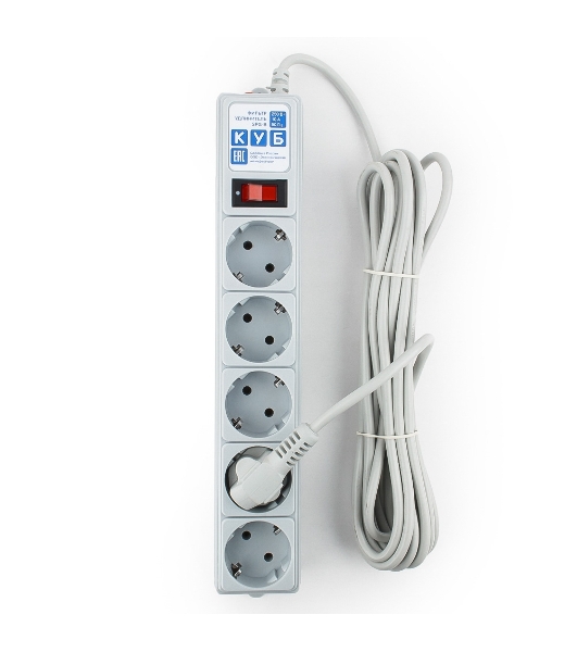 Фильтр-удлинитель Power Cube B 5,0 м 5 розеток (серый) 10А/2,2 кВт