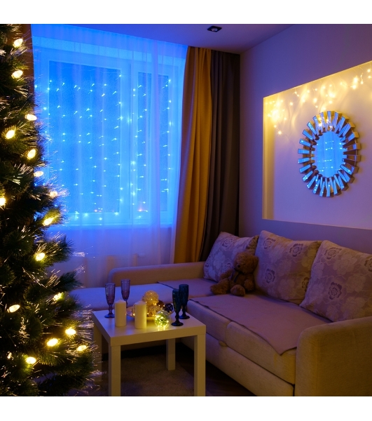 Гирлянда Neon-night 'Светодиодный дождь' с контроллером 1.5х1.5м 144 LED син. прозрачный провод 12Вт 230В IP20