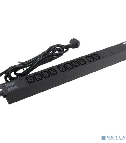 Блок розеток горизонтальный ExeGate ServerPro PDU-19H005 Al-10C13-EU3, 19', 1U, Алюминий, 10 IEC 320 C13, кабель с евровилкой VDE-250V-16A-3*1.5мм2, 3 метра, черный