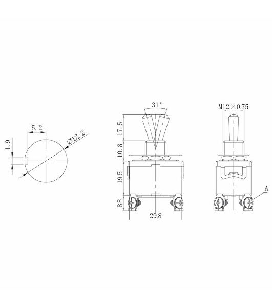 Тумблер Rexant 250V 15А (4c) ON-OFF двухполюсный (KN-201) (в упак. 1шт.)