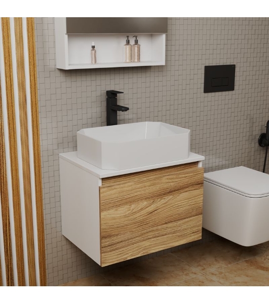 Комплект для ванной, 3 предмета (Тумба подвесная Bau Blackwood 60 + Раковина BAU Hotel 51х37, Смеситель высокий Hotel Black, черный)