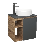 Тумба Bau Dream Blackwood 60 правая, графит, раковина BAU Dream круглая D41, смеситель для раковины высокий Hotel Black, черный, фото6