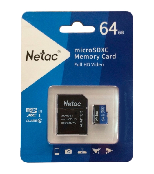 Флеш карта microSDHC 64Gb Netac P500 NT02P500STN-064G-R (с SD адаптером) 80Mb/s