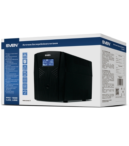 Источник бесперебойного питания UPS Sven Pro 1500 (1000 WA, LCD, USB, RG-45, 3 евро розетки)