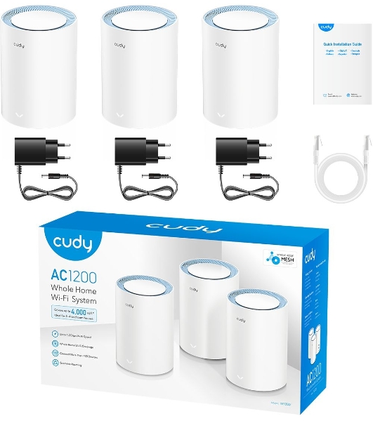 Бесшовный Mesh роутер Cudy M1200(3-Pack) AC1200 10/100BASE-TX белый (упак.:3шт)