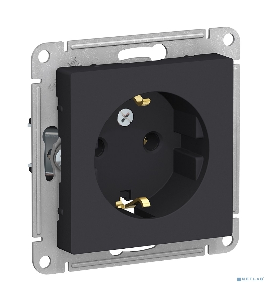 Механизм розетки 1-м СП AtlasDesign с заземл. 16А карбон SchE ATN001043
