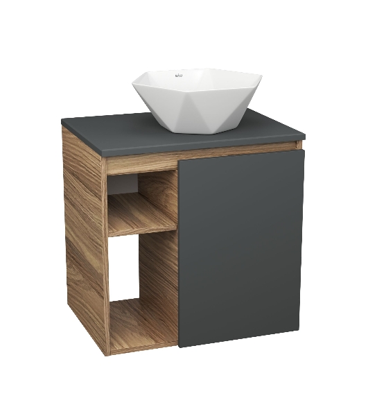 Тумба Bau Dream Blackwood 60 правая, графит, раковина BAU Crystal 40х40
