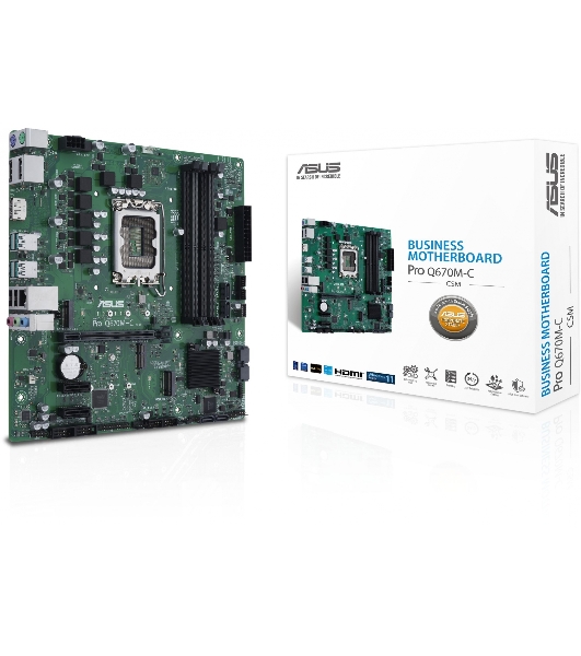 Материнская плата ASUS Pro Q670M-C-CSM, LGA 1700, Intel Q670, 4xDDR5, 6xSATA, 2xM.2, 1xPCIe 4.0 x16, 1xHDMI, 2xDP, 1x1Gb LAN, 4xUSB-A 3.2 Gen 2, 3x3.5 мм, 7.1, mATX