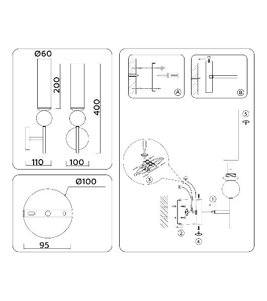 Настенный светильник Ambrella light LH53254 BS/FR латунь/белый матовый E14 max 40W 110*100*400