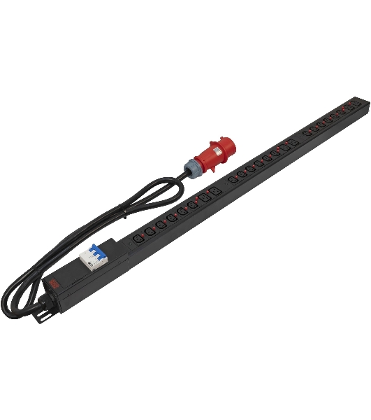 Блок распределения питания Powercom PDU-32AV24-18C3-6C9-3P верт.размещ. 18xC13 6xC19 3x32A IEC 60309 2м