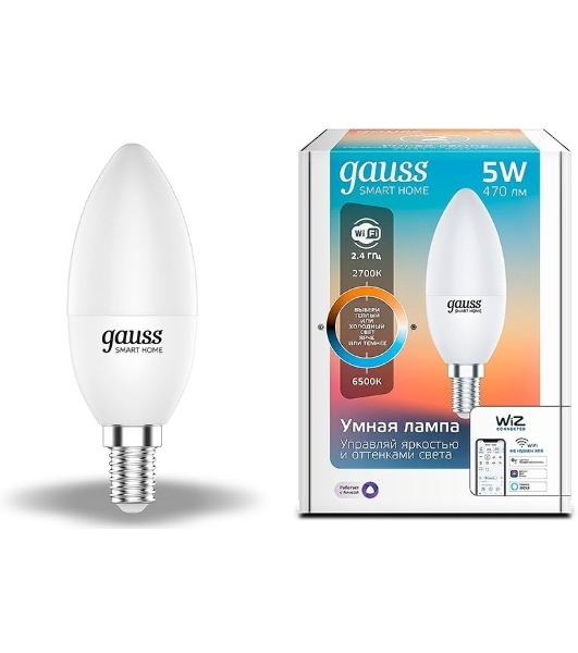 Лампа Светодиодная Gauss Smart Home DIM CCT E14 C37 5 Вт