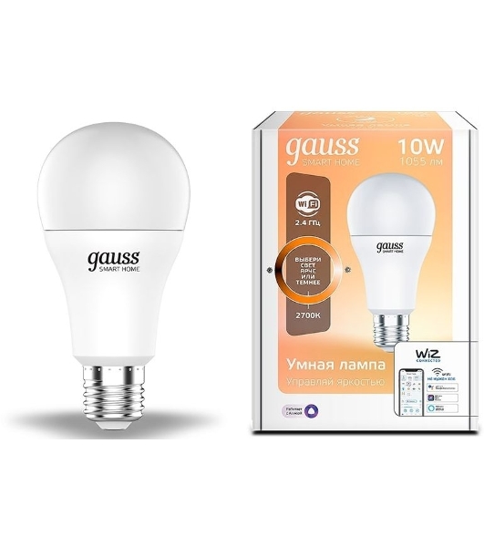 Лампа Светодиодная Gauss Smart Home DIM E27 A60 10 Вт 2700К 1/10/40