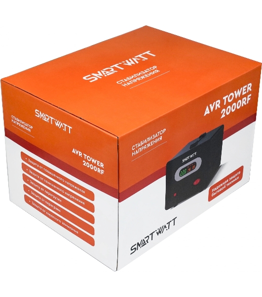 Напольный стабилизатор напряжения SMARTWATT AVR TOWER 2000RF (140W - 260W, 2000VA, 2 кВт, 50-60 Гц, розеток - 2, LED-дис