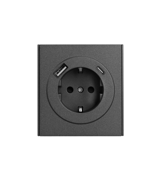 Розетка Kranz STRONG 1-ая с/з с/у з/ш 16А с USB A+C быстрой зарядки 5В/3А графит