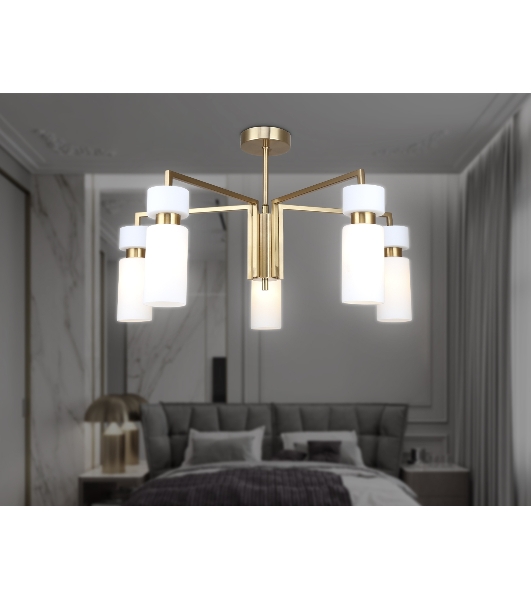 Люстра Ambrella light LH56124/5 BS/FR латунь/белый матовый E14*5 max 40W D605*350