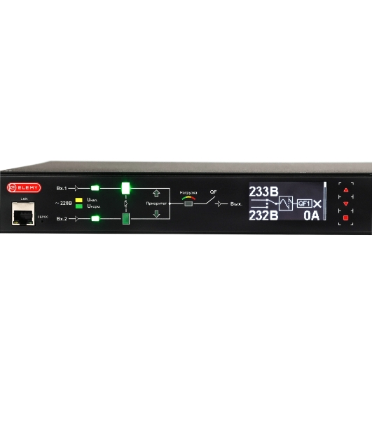 Автоматический ввод резерва ELEMY RACK ATS, 1U, 220В, 16А, OLED, Ethernet, in (2) C20, out (1) C19 (9) C13