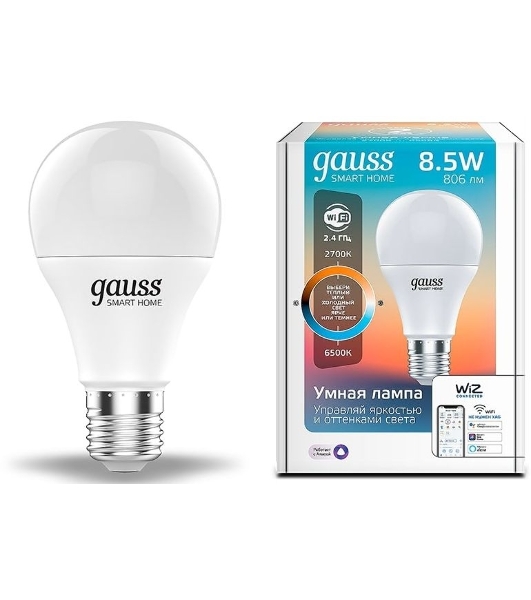 Лампа Светодиодная Gauss Smart Home DIM+CCT E27 A60 8.5 Вт 1/10/100