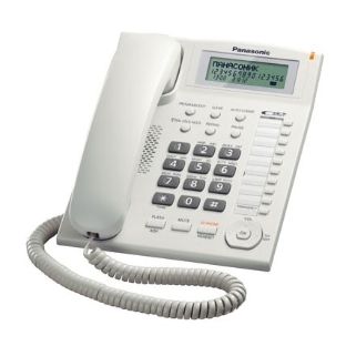 Телефон проводной Panasonic KX-TS2388RUW белый индикатор вызова,повторный набор последнего номера,4 уровня громкости звонка