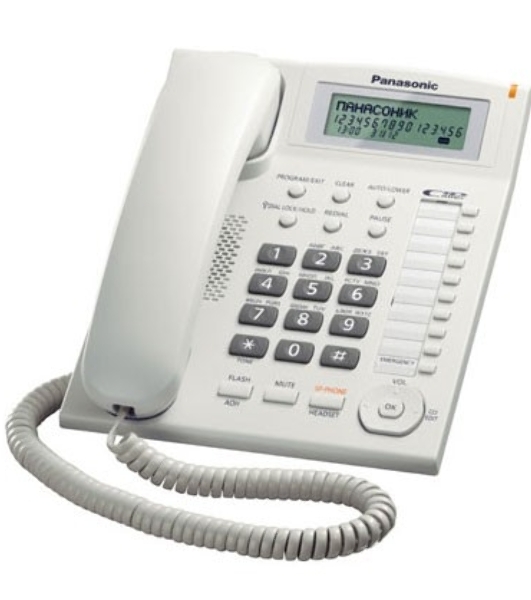 Телефон проводной Panasonic KX-TS2388RUW белый индикатор вызова,повторный набор последнего номера,4 уровня громкости звонка