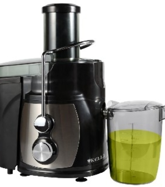 Соковыжималка Kelli KL-5091 центробежная. Мощность 1100 Вт, питание 220-240В, 50Гц, металлический корпус и фильтр, объем резервуара сока 1л., 2 скорости + импульный режим, широка я загрузочная горловина - 75мм, объем контейнера для жмыха 1л, функция 'Капля-стоп, прорезиненные ножки, защита от перегрева и перегрузки, блокировка двигателя при открытой крышке, легкая очистка