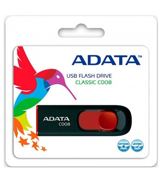 Флешка USB ADATA С008 (AC008-32G-RKD), 32Gb, USB 2.0, R/W 15/5, черный/красный