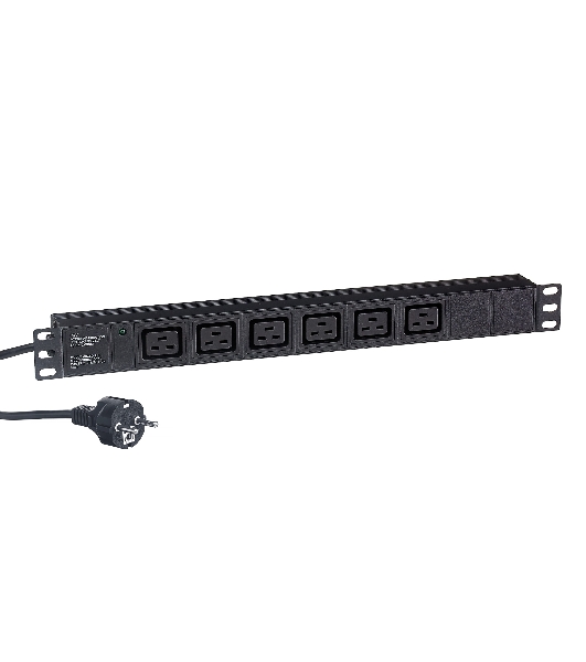Блок розеток горизонтальный ExeGate ServerPro PDU-19H013 Al-6C19-EU3-SW, 19', 1U, Алюминий, 6 IEC 320 C19, кабель с евровилкой VDE-250V-16A-3*1.5мм2, 3 метра, выкл. с подсветкой, черный