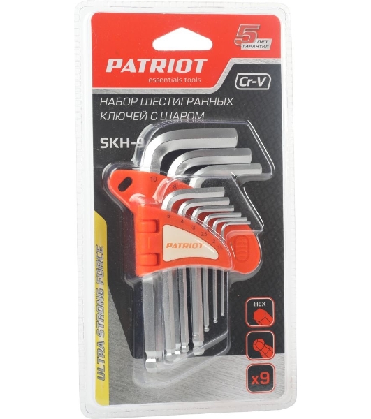 Набор ключей PATRIOT SKH-9, шестигранные с шаром,1,5-10мм, CRV, 9 шт