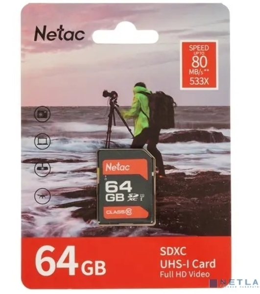 Флеш карта SDHC 64Gb Netac Class 10 UHS-I U1 P600 NT02P600STN-064G-R