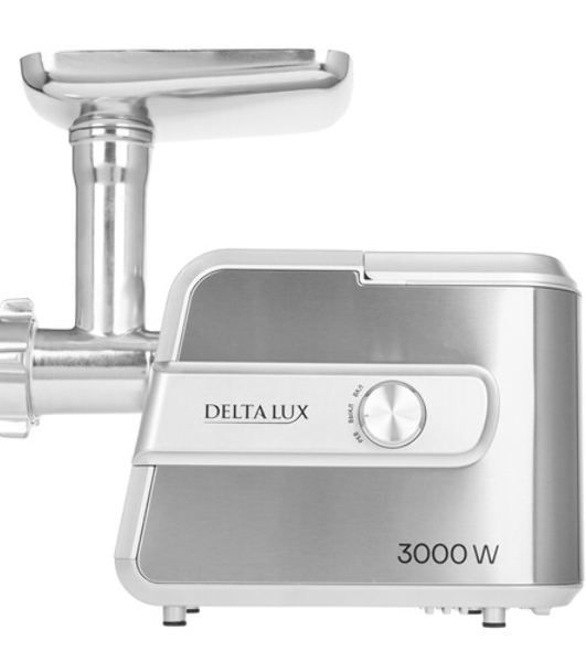 Мясорубка электрическая DELTA LUX DE-603M серый, 3000 Вт, 2.2 кг/мин, реверс, защита от перегрузки, насадки - 5