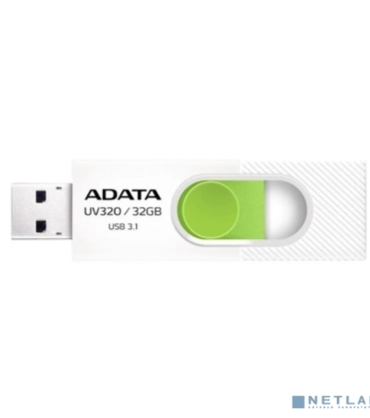 Флешка USB ADATA UV320 (AUV320-32G-RWHGN), 32Gb, USB 3.2, R/W 100/30, белый/зеленый
