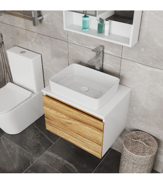 Комплект для ванной, 4 предмета (Тумба Bau Dream Blackwood 60, раковина BAU Hotel 48х37, смеситель для раковины высокий Hotel Still, нержавеющая сталь, выпуск клик клак, белый)