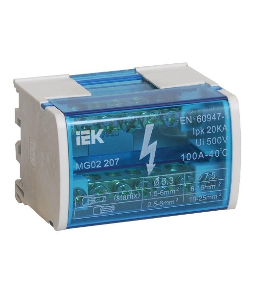 Шины на DIN-рейку в корпусе IEK YND10-2-07-100 (кросс-модуль) ШНК 2х7 L+PEN IEK