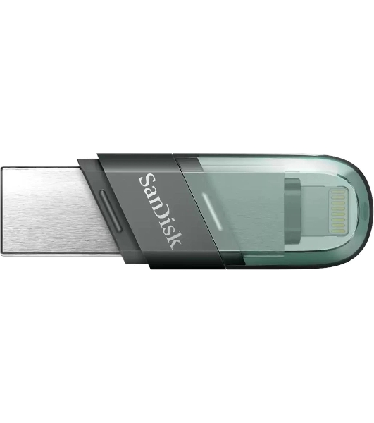 Флешка USB Sandisk IX90N iXpand Flip (SDIX90N-064G-GN6NN), 64Gb, USB 3.1/Lightning, R/W 150/70, зеленый/серебристый
