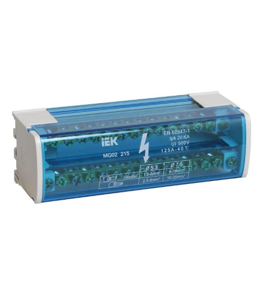 Шина на DIN-рейку в корпусе (кросс-модуль) ШНК 2х15 L+PEN IEK YND10-2-15-125