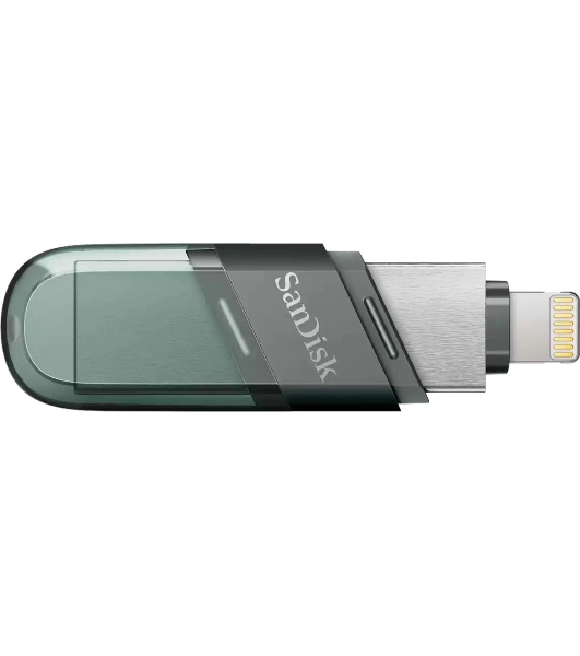Флешка USB Sandisk IX90N iXpand Flip (SDIX90N-064G-GN6NN), 64Gb, USB 3.1/Lightning, R/W 150/70, зеленый/серебристый