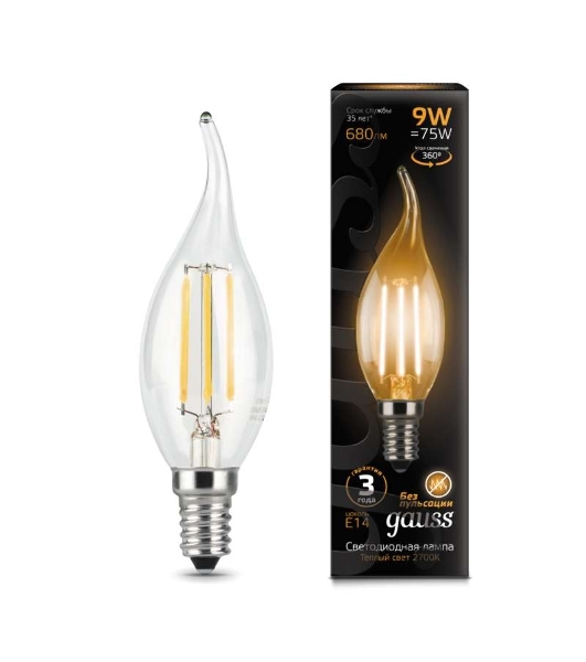 Лампа светодиодная Filament Свеча на ветру E14 9Вт 2700К Gauss 104801109