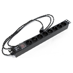Hyperline SHE19-8SH-S-2.5IEC Блок розеток для 19' шкафов, горизонтальный, с выключателем с подсветкой, 8 розеток Schuko (10A), 250В, кабель питания 3х1.0мм2, длина 2.5 м, с вилкой IEC 320 C14, 482.6x4, фото4