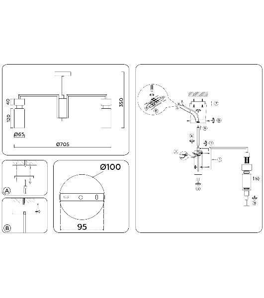 Люстра Ambrella light LH56126/7 BS/FR латунь/белый матовый E14*7 max 40W D705*350