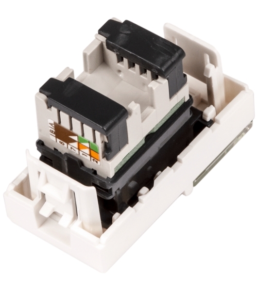 Вставка Mosaic 22.5x45, RJ-45 UTP, кат.5e, со шторкой и увеличенным окном маркировки, белая
