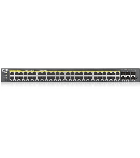 Коммутатор гибридный L2 PoE+ Zyxel NebulaFlex Pro GS2220-50HP, rack 19', 44xGE PoE+, 4xCombo (SFP/RJ-45 PoE+), 2xSFP, бюджет PoE 375 Вт, автономное/облачное управление