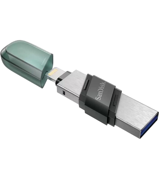 Флешка USB Sandisk IX90N iXpand Flip (SDIX90N-064G-GN6NN), 64Gb, USB 3.1/Lightning, R/W 150/70, зеленый/серебристый