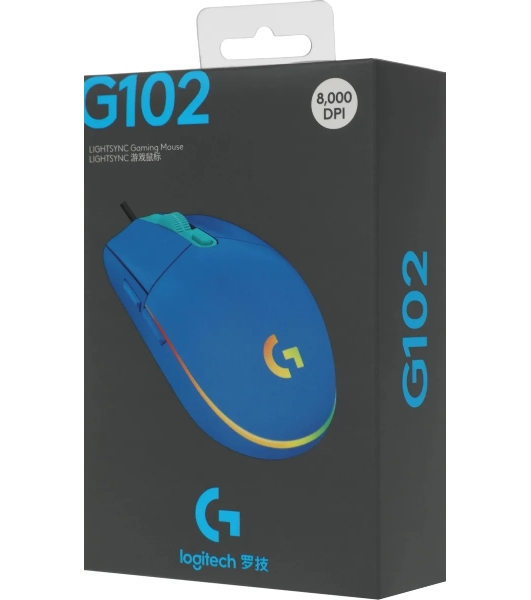 Мышь проводная Logitech G102 LIGHTSYNC синий, 8000 dpi, USB, кнопки - 6