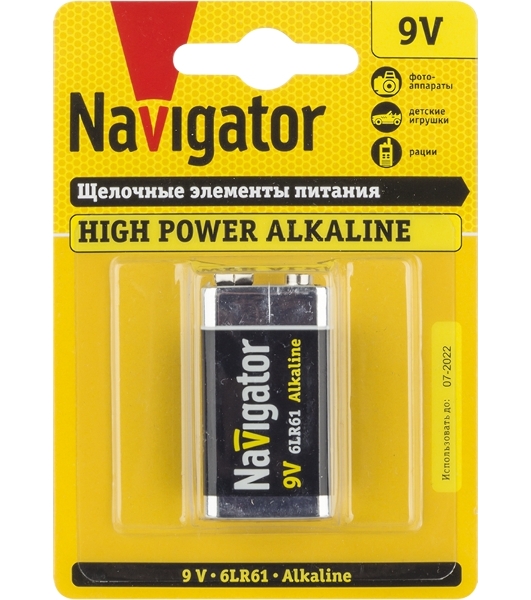 Элемент питания алкалиновый Navigator 'крона' NBT-NE-6LR61-BP1 (блист.1шт)