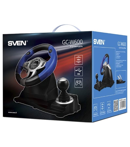 Руль черный SVEN GC-W600 (виброотдача, педали, джойстик, 12 кн., USB)
