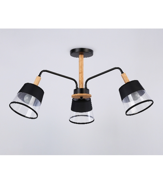 Светильник Ambrella light TR4740/3 BK/LW черный/светлое дерево E27/3 max 40W D760*350