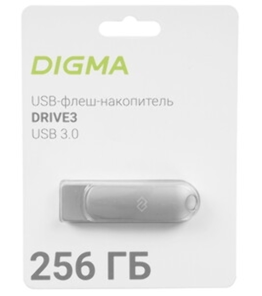Флешка USB Digma DRIVE3 (DGFUM256A30SR), 256Gb, USB 3.0, R/W 120/50, серебристый