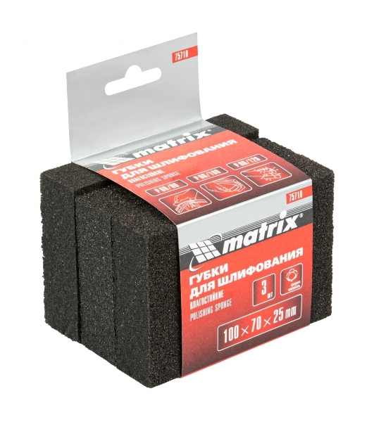 Губка для шлифования Matrix, 100 х 70 х 25 мм, средняя жестк., 3 шт., P 60/80, P 60/100, P 80/120